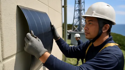 ソフトバンクの曲がる太陽電池、離島で施工班が筋トレ枠に昇格